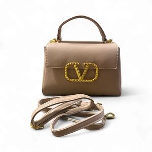 Elegant Tan Handbag with Gold Accents